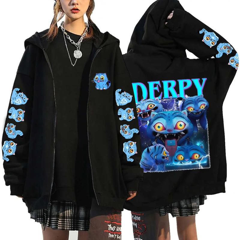 Kpop Dämonenjäger Niedlicher Tiger Aufdruck Reißverschluss-Hoodies Mode Cartoon Damen Herren Sweatshirt Langarm Zip-Up Hoodie