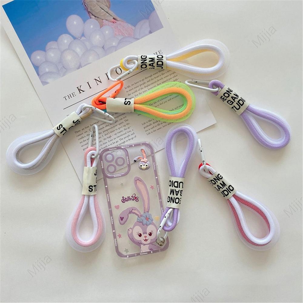 Mesh Fluorescent Keychains Mobile Phone Strap Bag Pendant Double Color Braided Rope Car Key Holder Accessories Gift