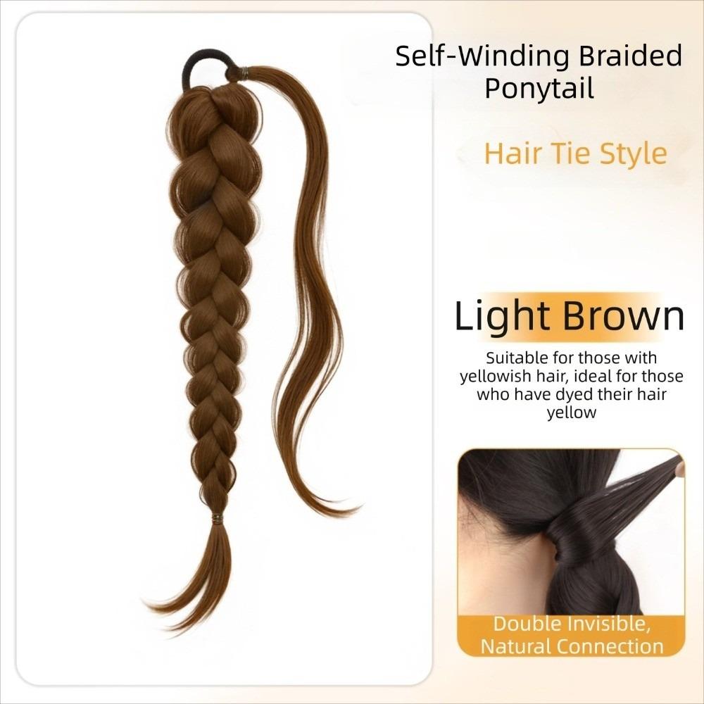 Elastic Band Synthetic Wig Braid Hair Extensions Low Braided Hair Piece  for Women светло-коричневого