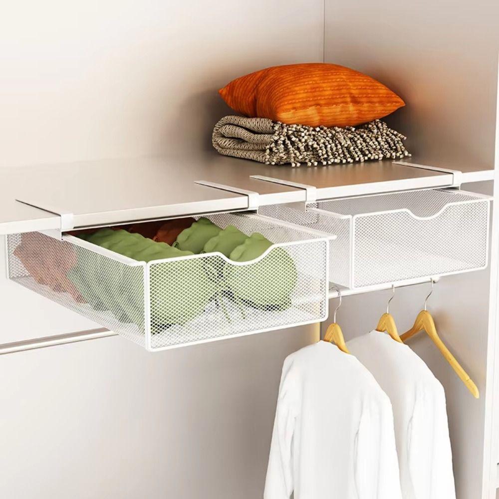 Breathable Closet Hanging Basket Divided Underwear Storage Rack Wardrobe Clothes Organizer  Pantry