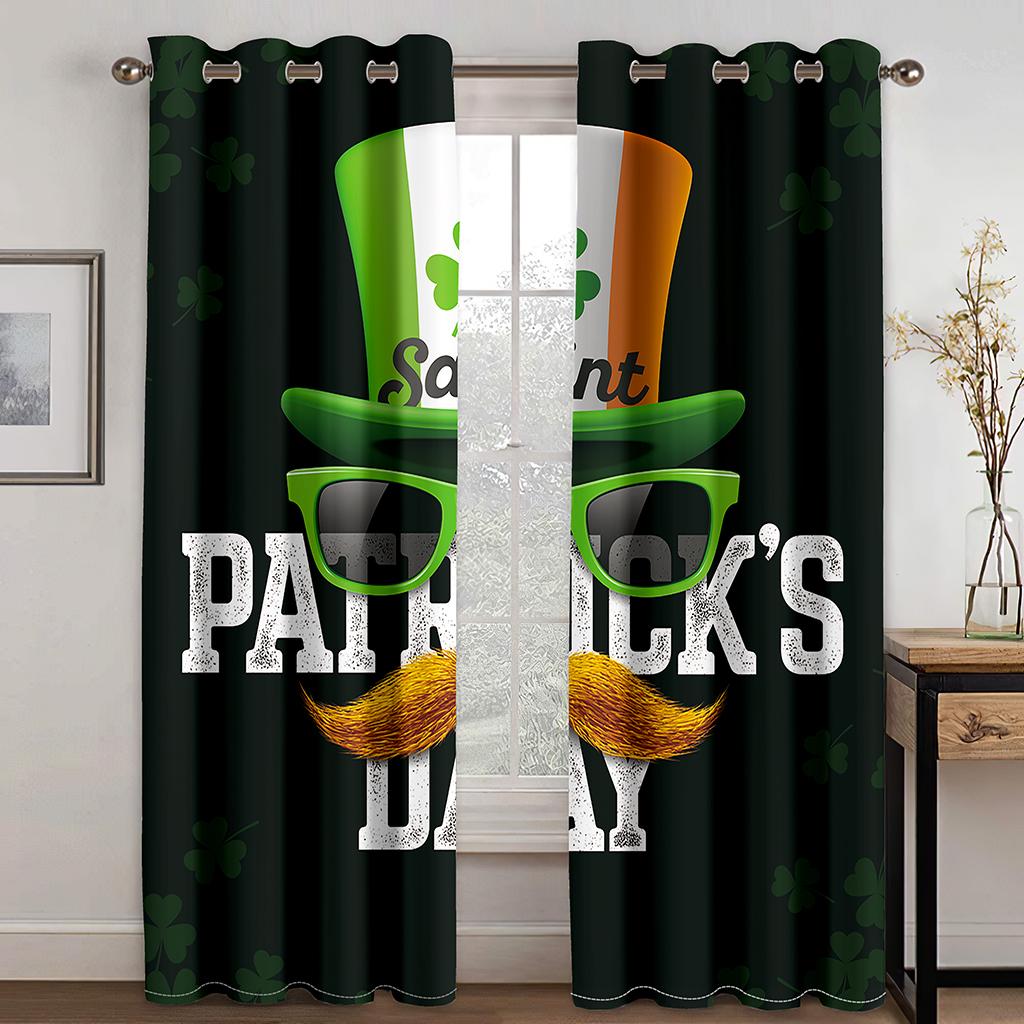 Cartoon St. St. Patrick's Day Feiertagsvorhänge für Kinder Jungen Vorhänge Wohnzimmer Schlafzimmer Fenster Grün Cortinas Heimdeko