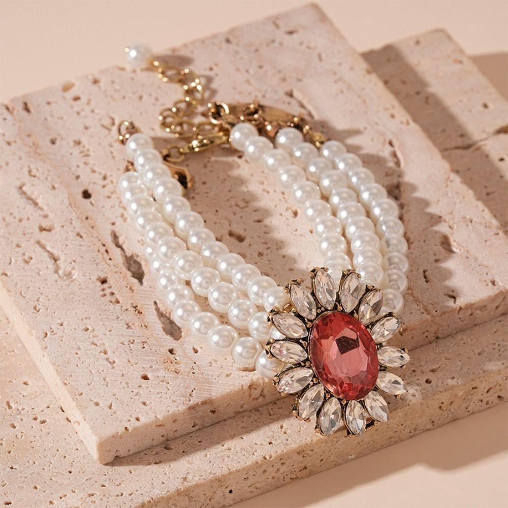 Inlaid Rhinestone Multilayer Jewelry Set Shining Clavicle Chain Pearl Necklace Earring Set Bridal