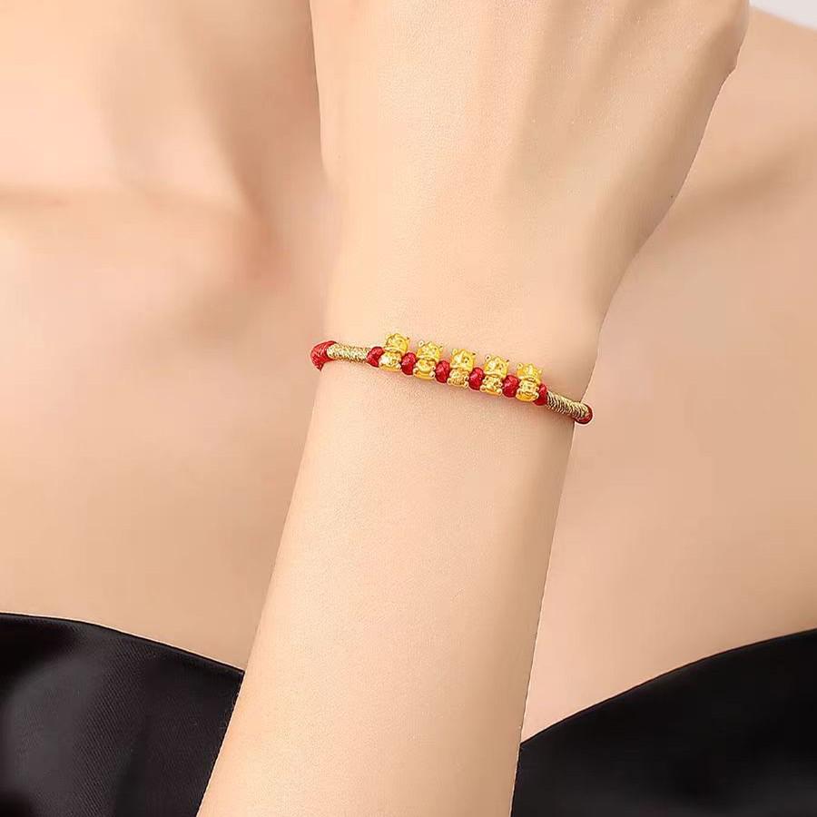 Vietnam Sand Gold Five Blessings Zodiac Horse Red Rope Bracelet for Men and Women