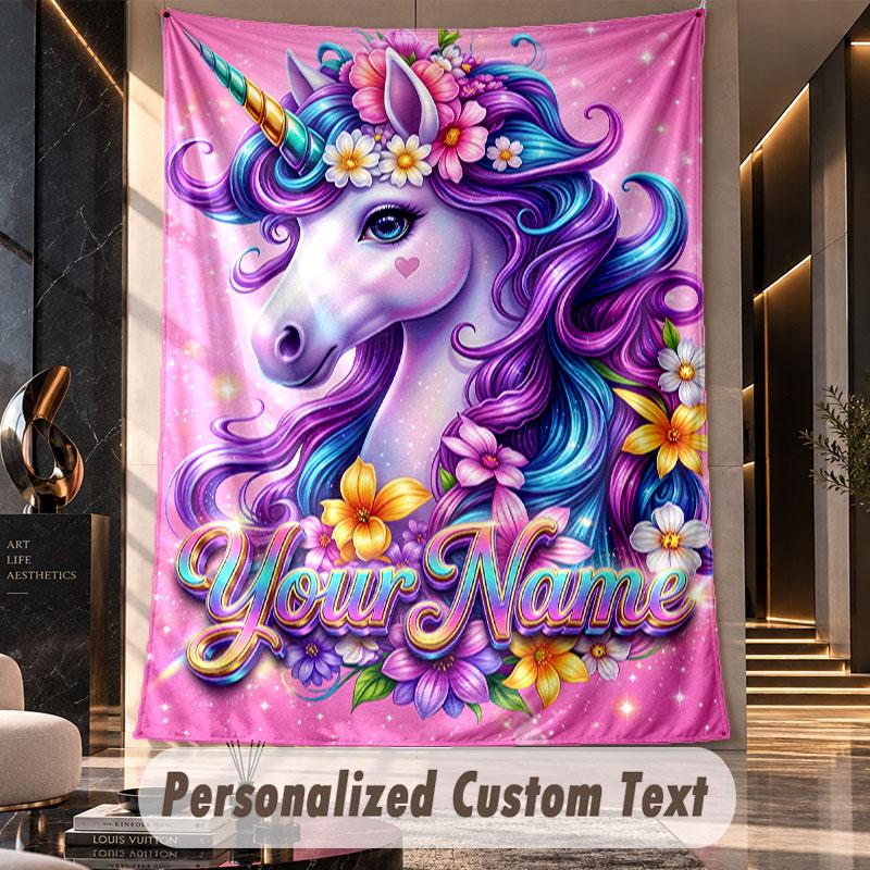 Unicorn (428) Theme Custom Tapestry Personalized Custom Name Text Wall Hanging Tapestry Home Decor Background Cloth