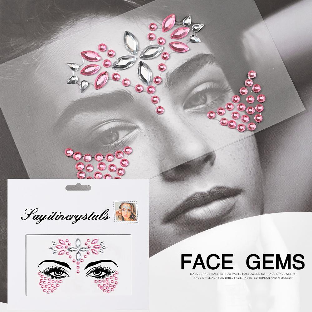 Europe Masquerade Face Stickers Safe Acrylic Drill Adults Children Facial Decoration Adhesive Stickers Party Dance Supplies