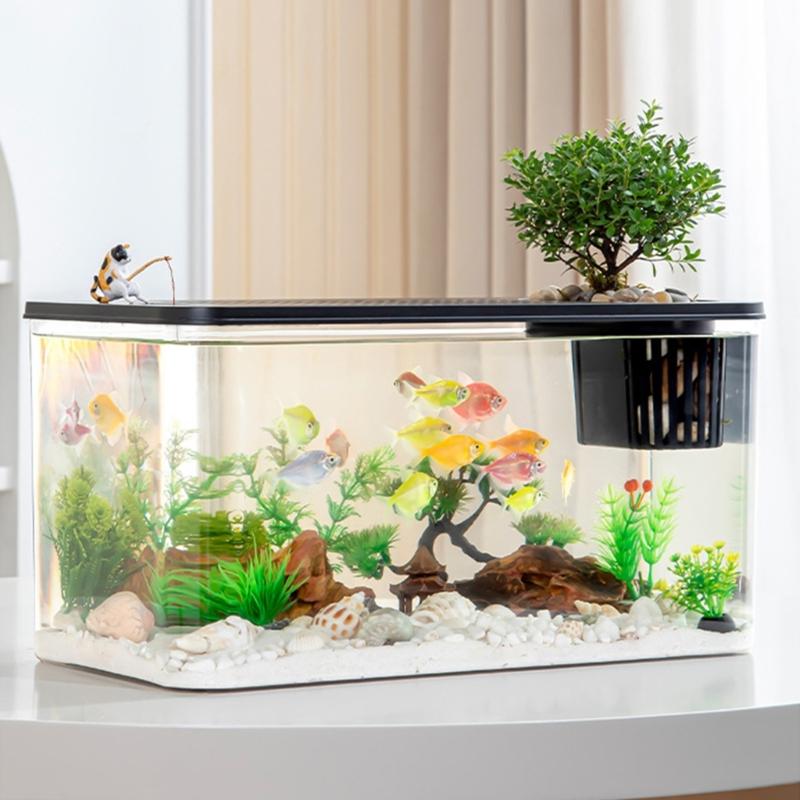 Clear Fishtanks With Safe Lid and Water Plant Holder For Gold Fish Home Desktop Decoration Aquariums Tanks
