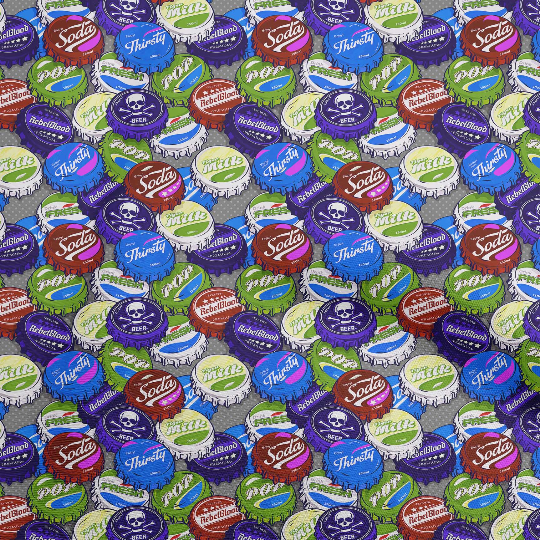 

OneOone Cotton Flex Blue Fabric Retro Bottle Cap Soda Craft Projects Decor Fabric Printed By The Yard 40 дюймів 42 Inch Wide - Viscose Chiffon королівський синій колір