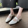 Fashion Clearing Warehouse Mary Janes Shoes for Women Leather Shoes Low Heels Black Leather Rhinestone Buckle Soft Comfortable Pumps
