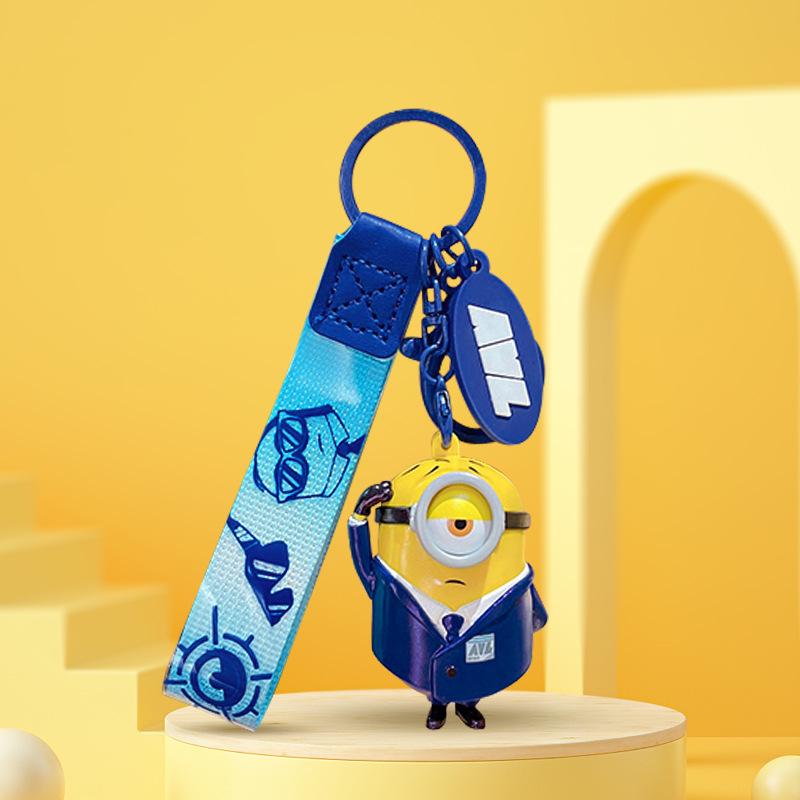 Minion Agent Keychain: Cute Cartoon Couple Keyring and Backpack Pendant Gift