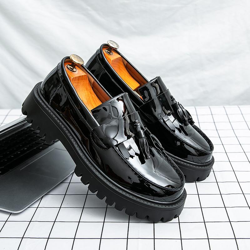 White Tassel Loafers Men Chunky Shoes Large Size 38-46 Round Toe Casual Shoes For Man Party Fashion Leather Shoes Man Moccasins