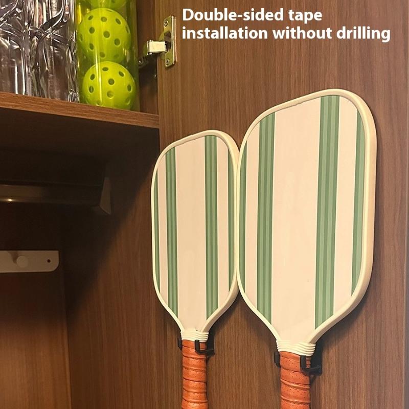 2Pcs Universal Pickleball Racket Holder Wall Mounted Racket Rack Stainless Steel Wall Hook Badminton Racket Holder