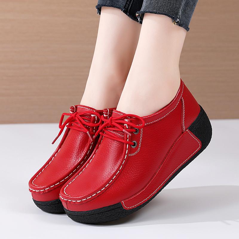 

Женские мокасины на платформе, массивные, женские, летние, повседневные, красные, офисные, женские, толстая подошва, увеличивающая рост, туфли Shake EU:39 красный