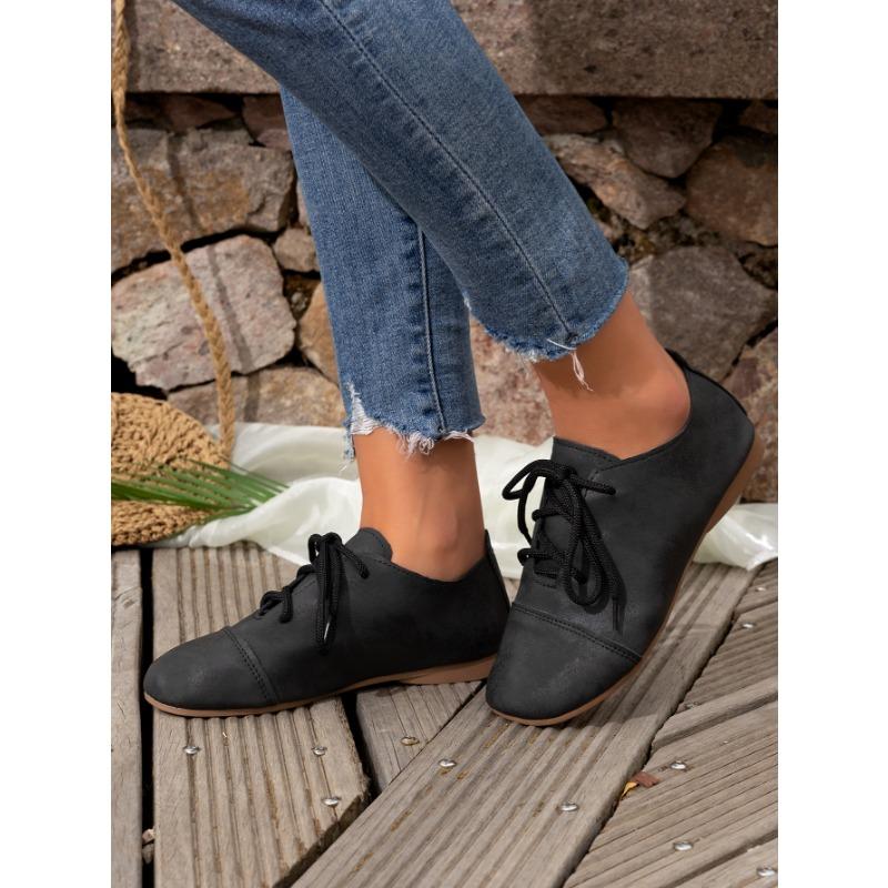Damen Retro Flache Schnürschuhe Damen Frühling und Sommer Neu Bequeme Flache Runde Zehenpartie Freizeitschuhe