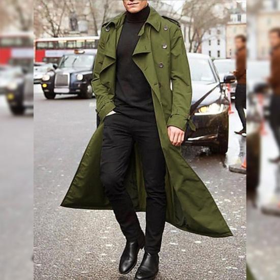 Autumn Winter Long Trench Coat Double-breasted Solid Color Slim Windproof Windbreaker Streetwear