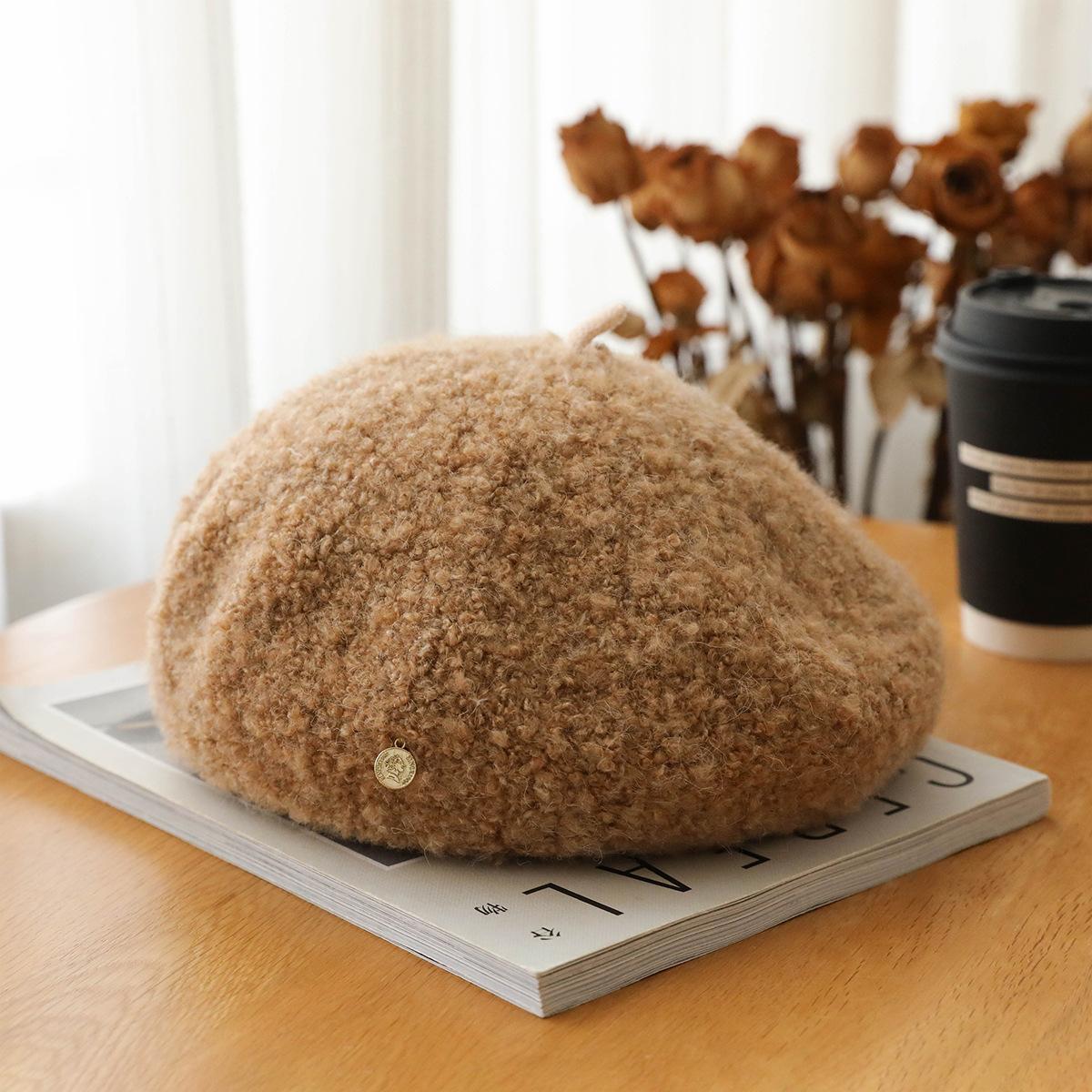 

Korean Style Lamb Velvet Beret Women s Thickened and Warm Solid Color Versatile Bud Hat Autumn and Winter Style Sweet Painter s Hat one size