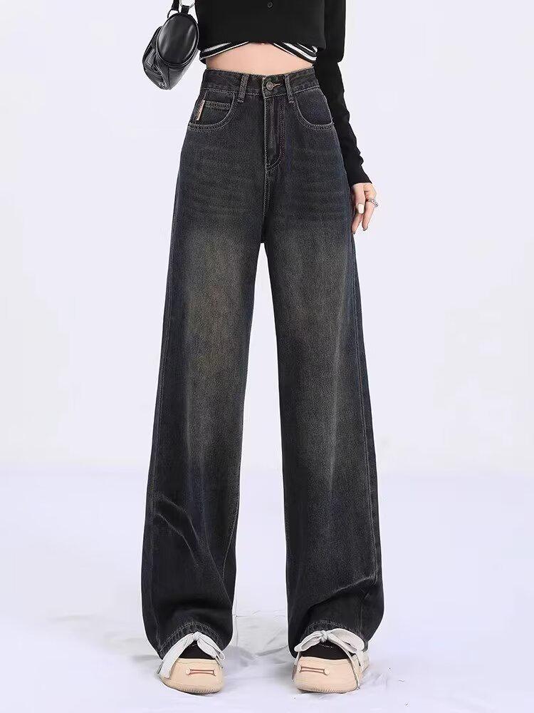 

2024 Women s Retro High-Waisted Wide-Leg Jeans - Petite, Loose Straight Leg for Spring/Autumn 2XL