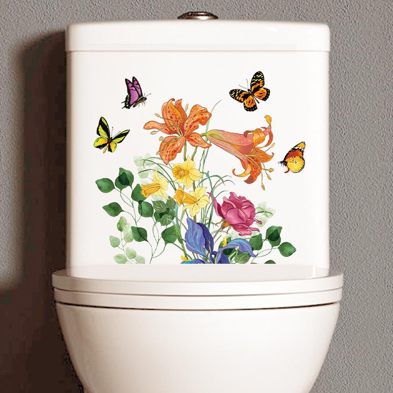 

Наклейка на стену с изображением бабочки и цветка, крышка для унитаза, декоративные наклейки, съемные наклейки для унитаза 30x30cm