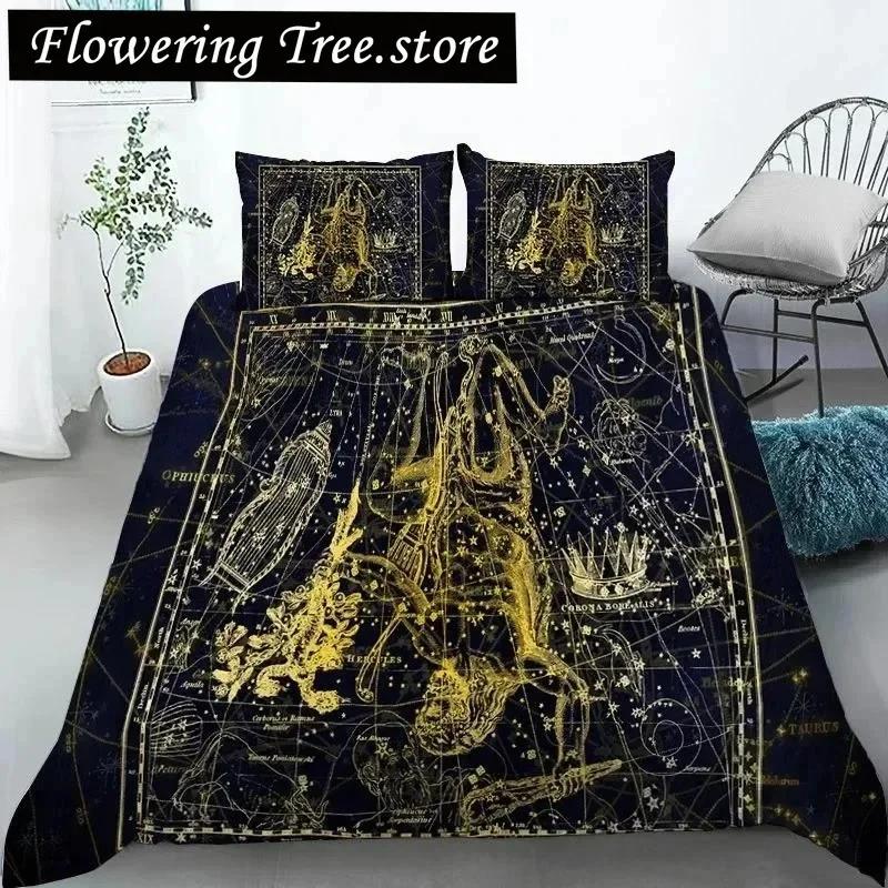 Constellation Duvet Cover Yellow Constellation King Size Bedding Set For Astronomy Enthusiast Soft Twin Polyester Quilt Cover