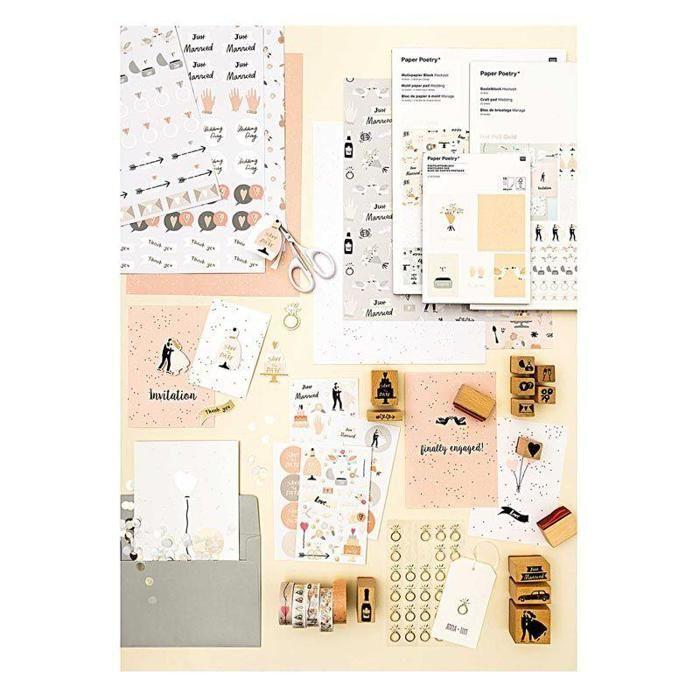 6 tampons en bois avec encreur - Mariage