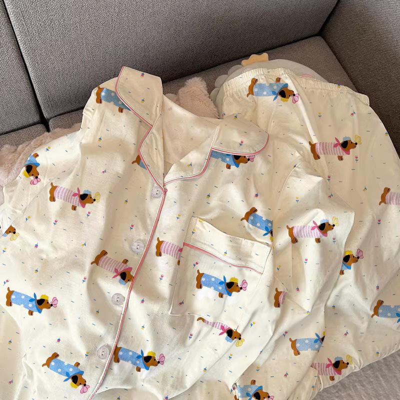 Cute Fun Dachshund Dog Style Cute Pajamas Long-Sleeved Set Women'S Loungewear Casual Two-Piece Set