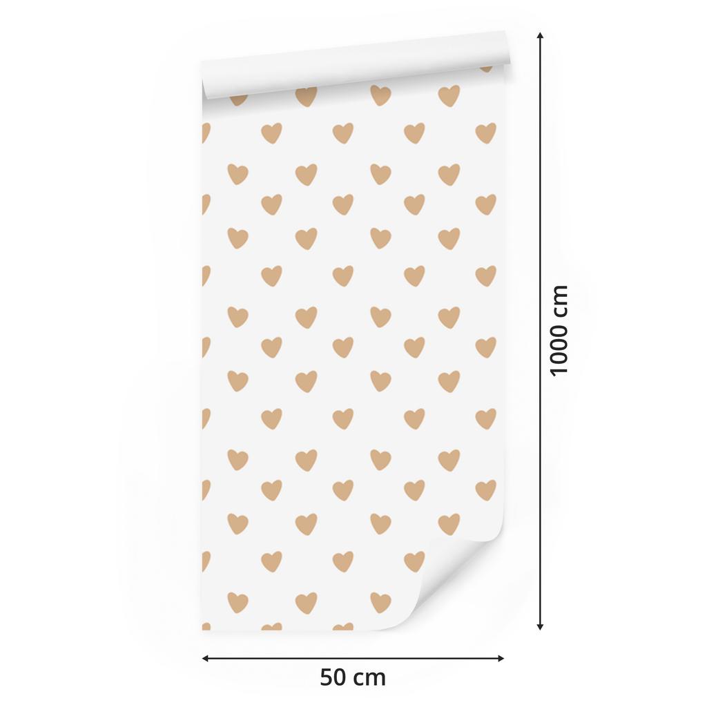 Hearts Wallpaper White, Cream and Gold 50x1000