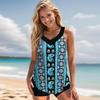 Women's Swimwear Tankini 2 Piece Swimsuit Green Pattern Print Vacation Bathing Suits