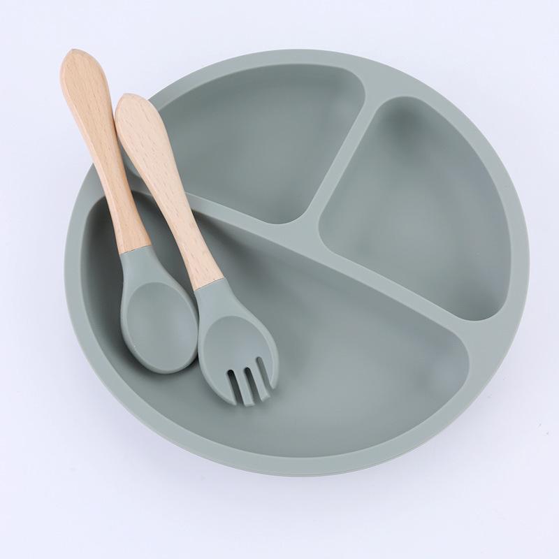 Children's Silicone Divided Plate Set: Food-Grade Tableware with Fork & Spoon for Babies and Toddlers