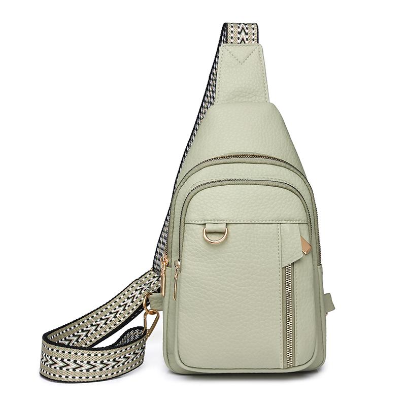 

Женская нагрудная сумка, кожаная сумка через плечо, сумка через плечо большой емкости с несколькими отделениями зелёный