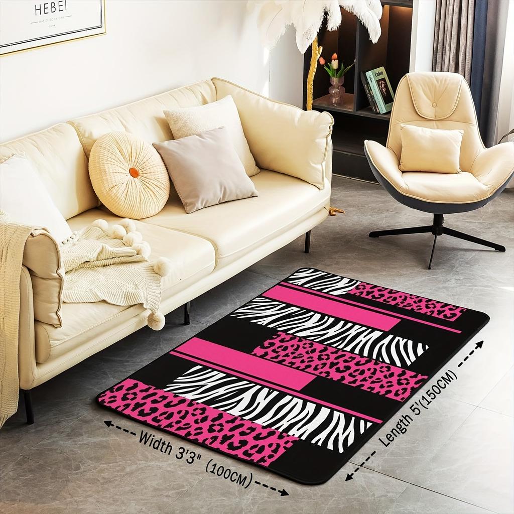 1pc Leopard Zebra Carpet, Leopard Pink White Black Special Carpet Suitable for Living Room, Bedroom, Computer Room, Dining Room, Under Table