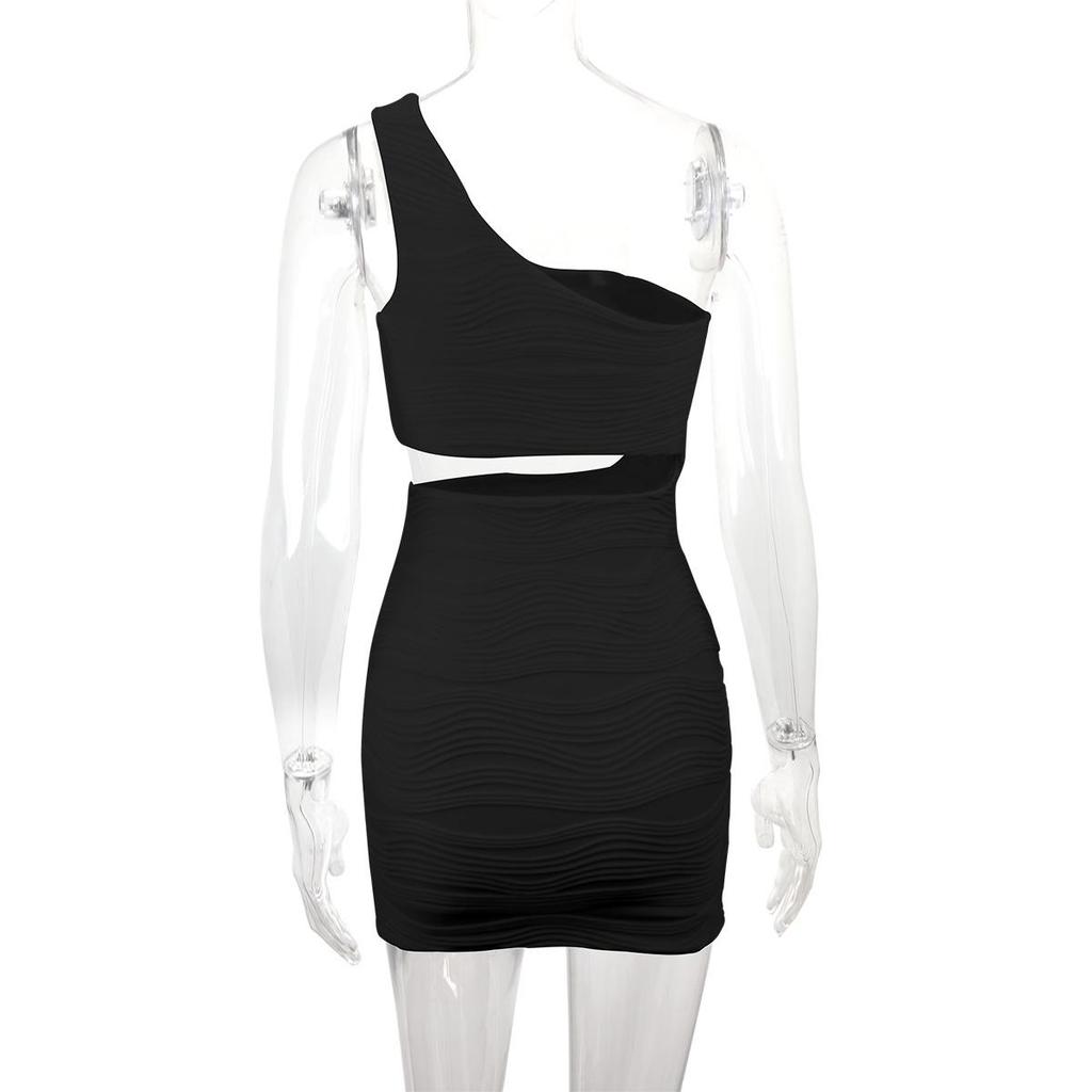 Women's Water Ripple One-Shoulder Cutout Dress - European & American Style 2025