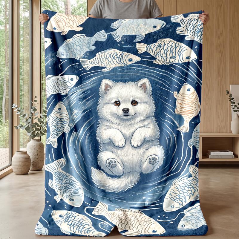 Puppy and Kitten Parade 1 Theme Blanket Lightweight Warm Flannel Blanket Decorative Throw Blanket for Home Decoration