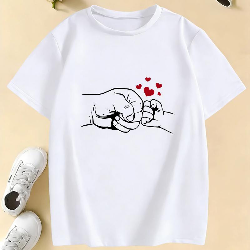 Lovely Daddy Love Hand Design T Shirts Kids Children's T-shirt Boys Girls Summer Spring Casual Top Tee