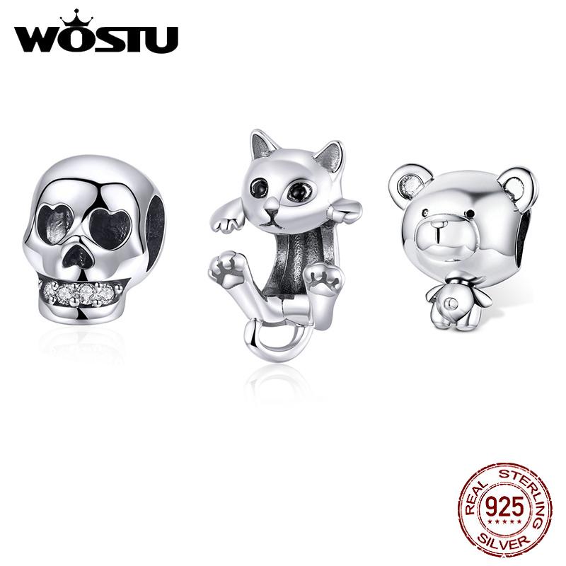 WOSTU Rabbit Charms Real 925 Sterling Silver Cute Rabbit Toy Beads Fit Original Women Bracelets DIY Jewelry Accessories CQC15172