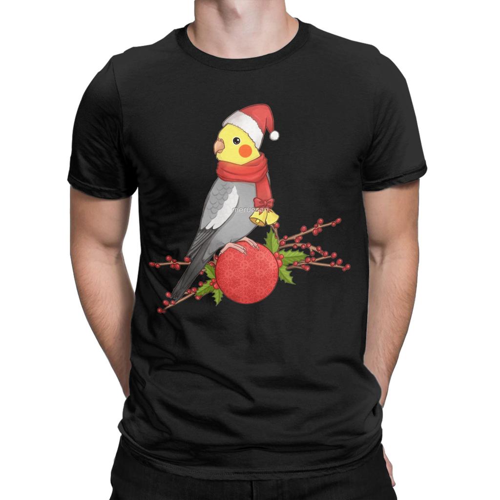 Christmas Cockatiel T-Shirt for Men  Humor Cotton Tees Crewneck Short Sleeve T Shirt Birthday Present Clothing