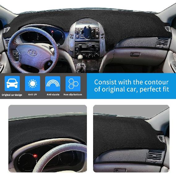 Dashboard Cover Mat Dash Cover Compatible With Toyota Sienna 2004 2005 2006 2007 2008 2009 2010 Dash Board Protector Cover(Black)