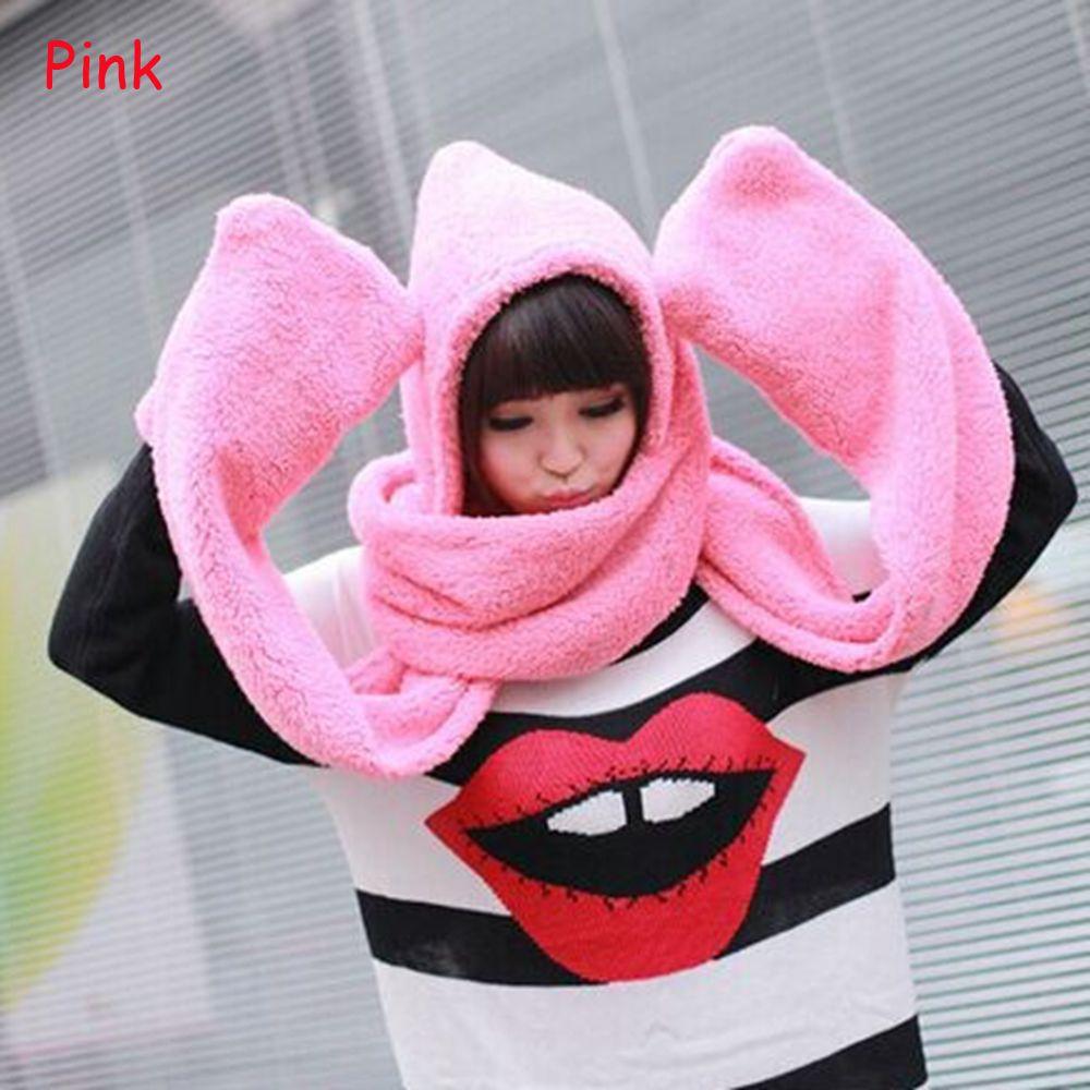 

Women Warm Winter Plush Velvet Pocket Gloves Hats Hooded Scarf 3 In 1 рожевий
