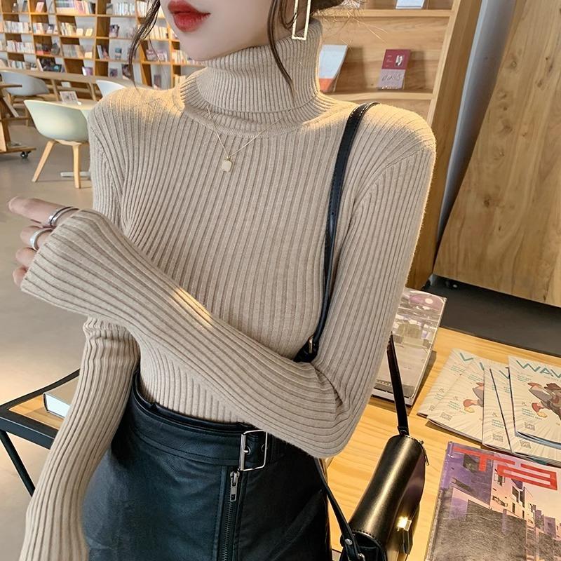 Solid Half High Collar Base Pullover Sweater for Women Autumn and Winter New Knitted Sweaters Long Sleeve Slim Fit Casual Woman Jumpers Tops 25055