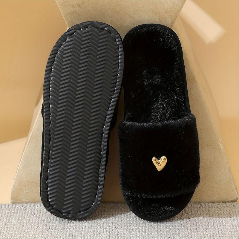 Home Slippers, Comfortable and Warm Open Toed Soft Plush Shoes, Solid Color Indoor Floor Slippers