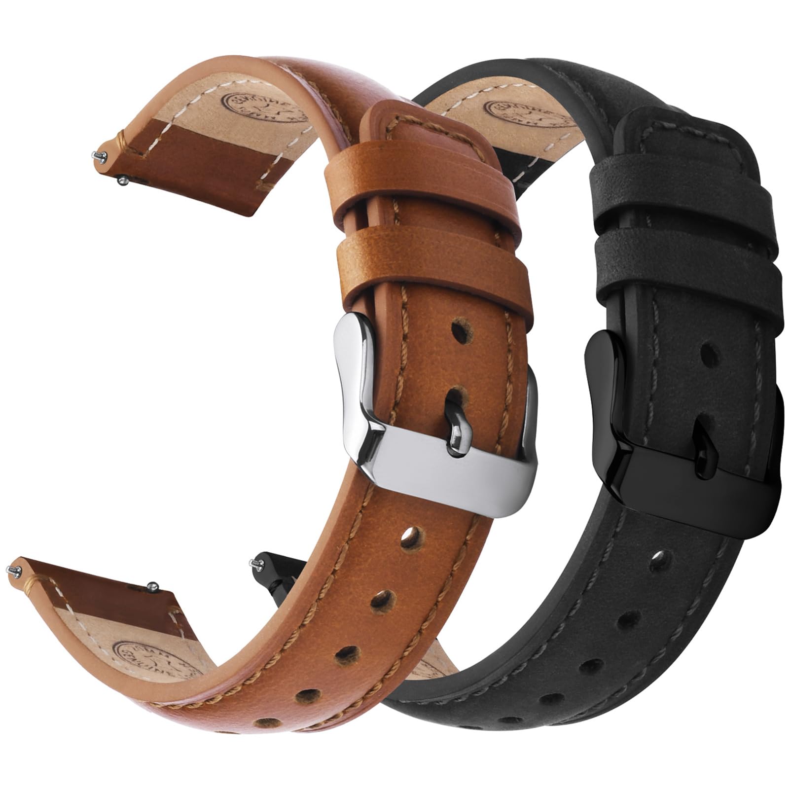 Fullmosa] [Pack of 2] Watch Bands Genuine Leather 18mm 20mm 22mm 24mm Leather Strap Quick Release...