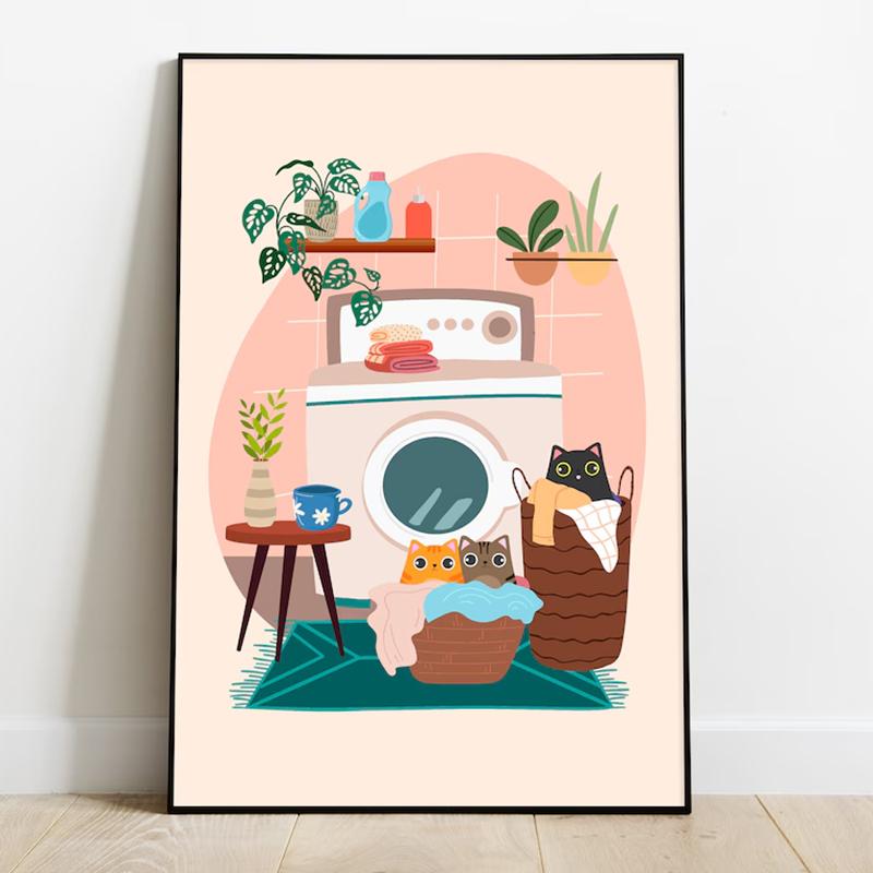 Black Cat Bubble Bath Art Canvas Poster Funny Cat Print Bathroom Mural Abstract Wall  Decoration Painting Home Gift Unframed