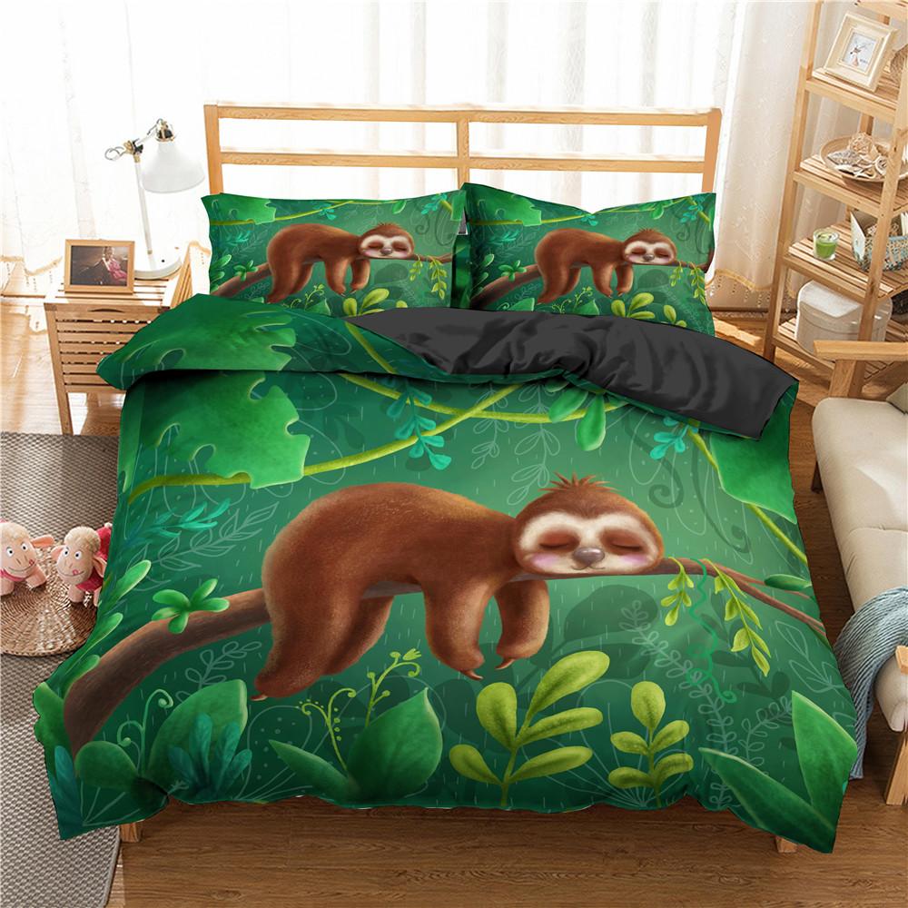 

Comforter Cartoon Sloth Bedding Set For Bedroom Home Manga Style Sloth Print Lazy Sleeping Australian Animal Soft Comforter (quilt)-EU Single(135*200cm)3pcs