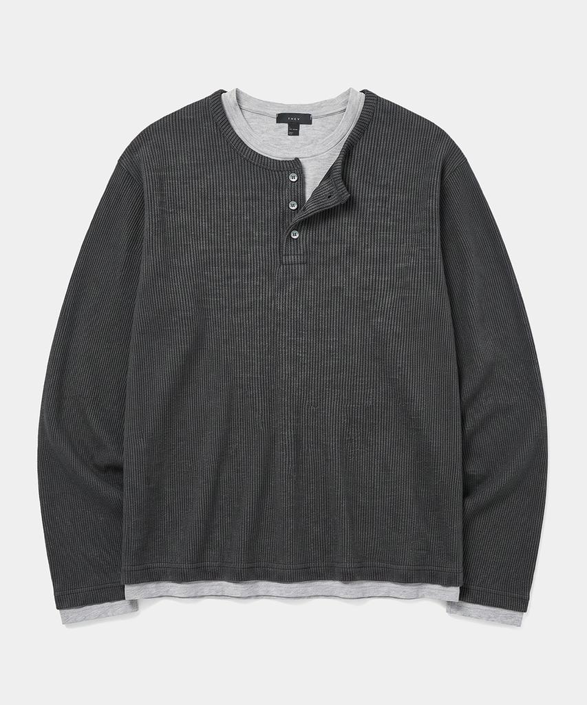 THEY Layered Ribbed Henley Neck T-Shirt_4 Color