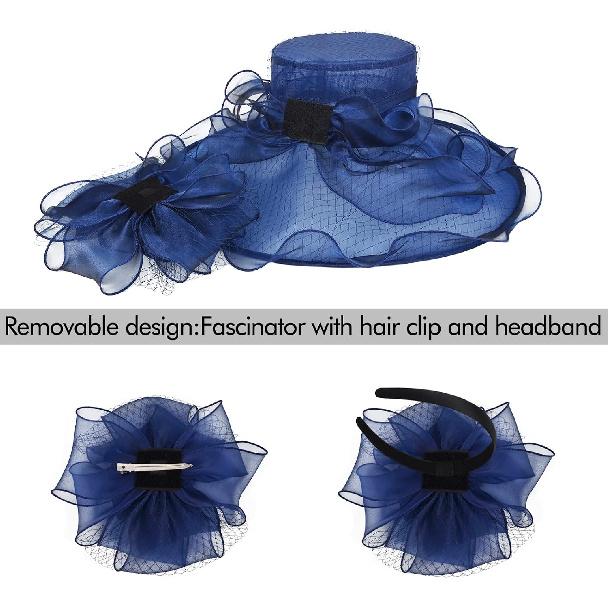 2026 Kentucky Derby Hat for Women Ladies, Organza Veil Feather Fascinator for Tea Party Church UV Protection Sun Hat