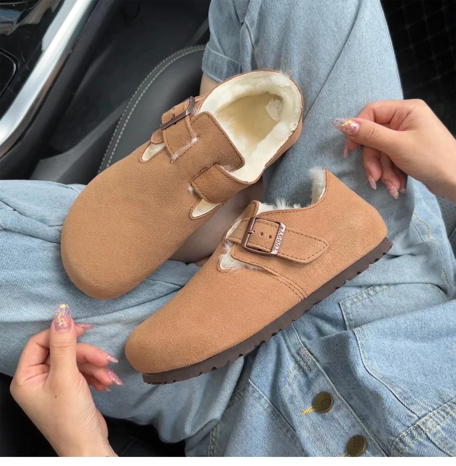 

Зимние ботинки Boken в стиле ретро, теплая и толстая воловья кожа, натуральная шерсть, зимняя женская обувь на плоской подошве 35