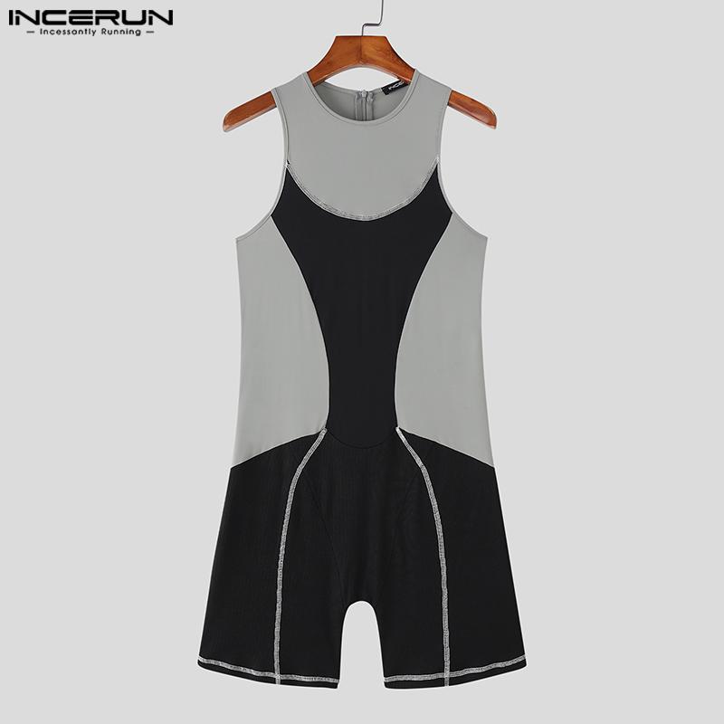 INCERUN Pánské jednodílné bezrukávové body Pánské prošívané fitness leotardové body Romper Pyžamo