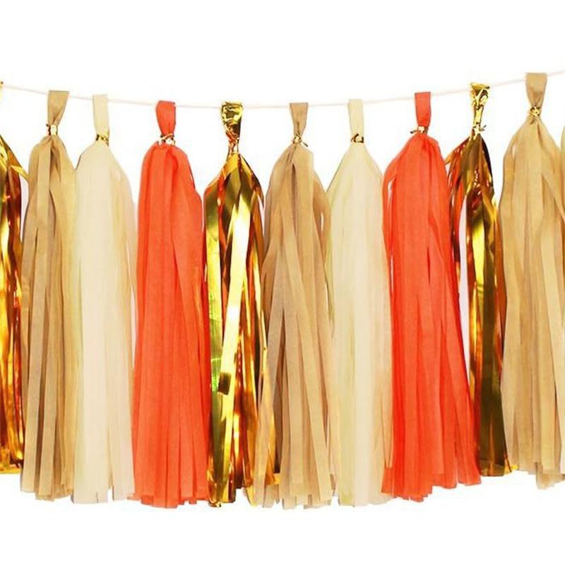 20pcs/Set Multicolor Shiny Tassel Garland Tissue Paper Tassel Banner Table Decor Tassels Ribbon Party Decorations Supplies Xmas