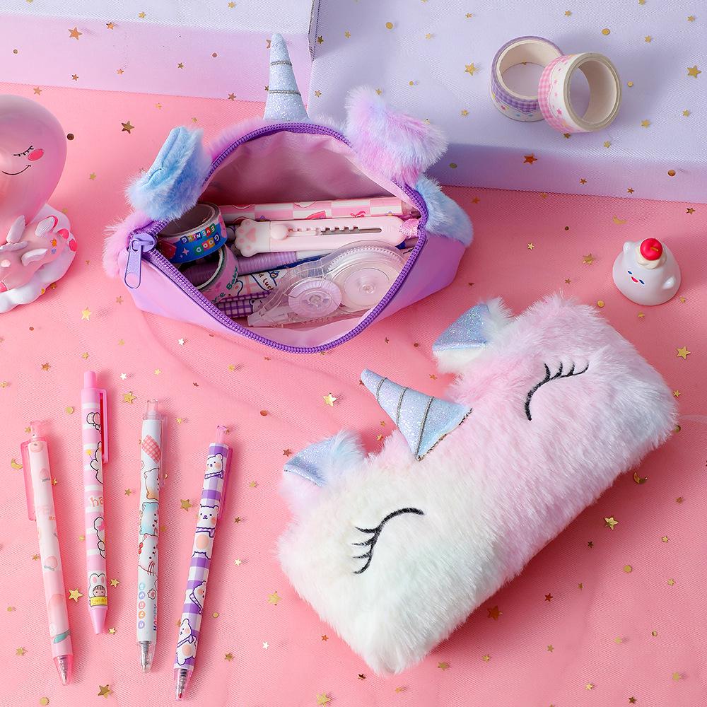 Unicorn Plush Pencil Case: Cute Cartoon Stationery Holder for Kids