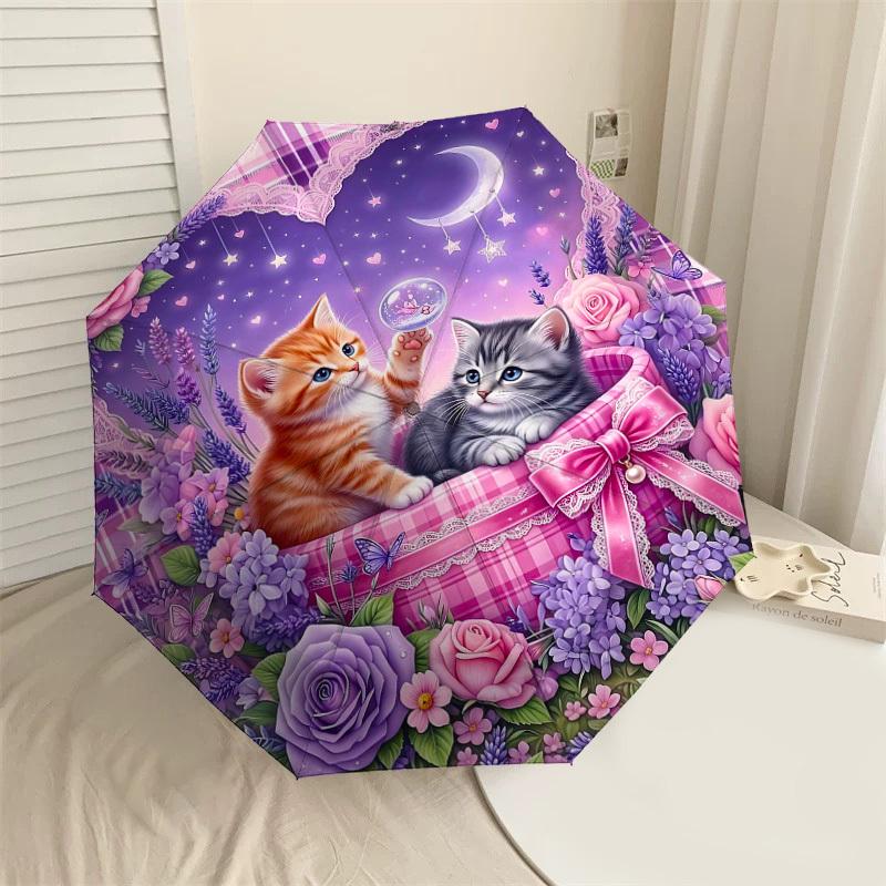 

1PC Kittens Flowers Umbrella-8-Rib Reinforced, Automatic Open, Lightweight & Durable, Fashion Accessory for Outdoor, H0325