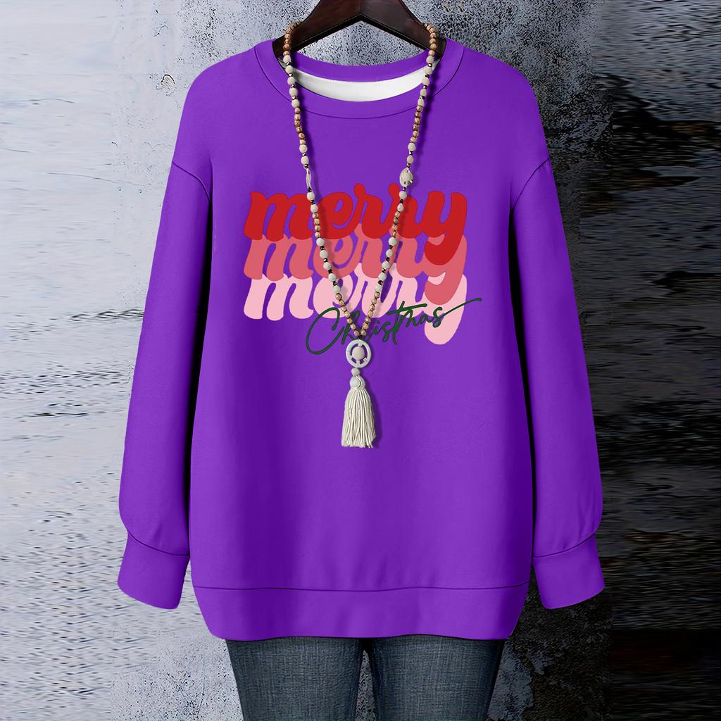 Ladies' Christmas Printed Round Neck Long Sleeved T-shirt Sweatshirt Top