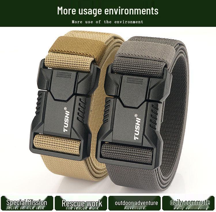 Men's Tactical Quick Release Stretch Belt with Aluminum Buckle for Outdoor and Casual Wear